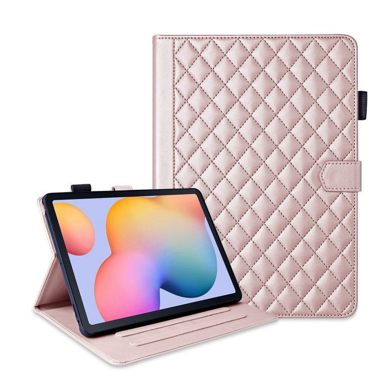 For Samsung Galaxy Tab S6 Lite 2024 Rhombus Lattice Leather Tablet Case(Rose Gold) - Tab S6 Lite P610 / P615 by buy2fix | Online Shopping UK | buy2fix