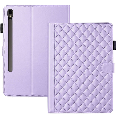 For Samsung Galaxy Tab S9 FE / S9 Rhombus Lattice Leather Tablet Case(Purple) - Galaxy Tab S9 FE by buy2fix | Online Shopping UK | buy2fix