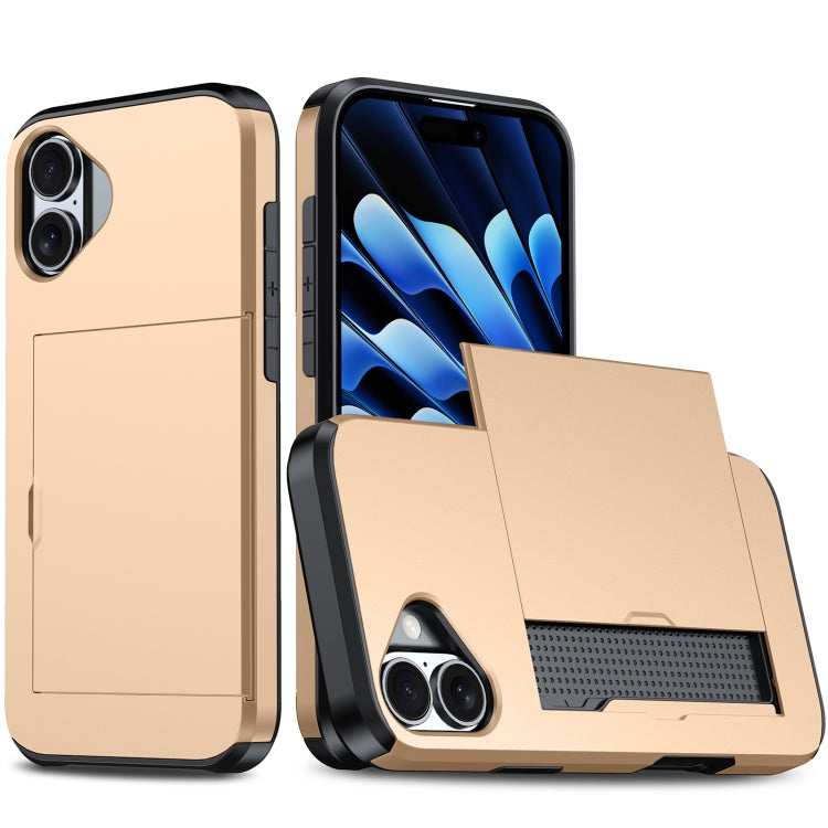 For iPhone 16 Shockproof Armor Phone Case with Card Slot(Gold) - iPhone 16 Cases by buy2fix | Online Shopping UK | buy2fix