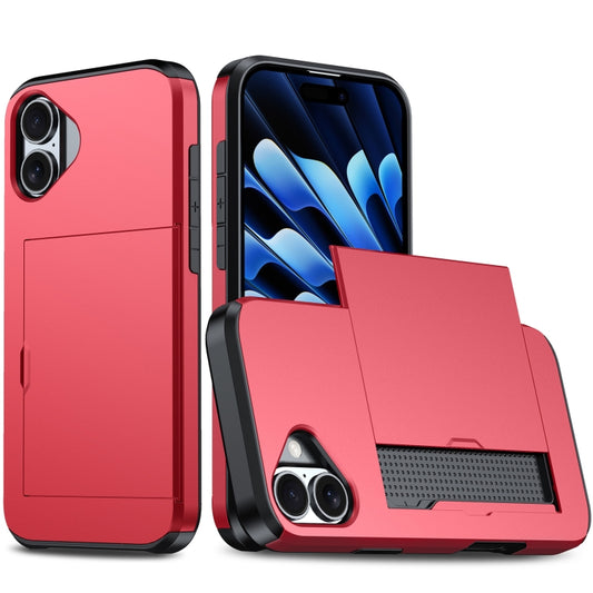 For iPhone 16 Plus Shockproof Armor Phone Case with Card Slot(Red) - iPhone 16 Plus Cases by buy2fix | Online Shopping UK | buy2fix