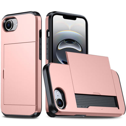 For iPhone 16e Shockproof Armor Phone Case with Card Slot(Rose Gold) by buy2fix