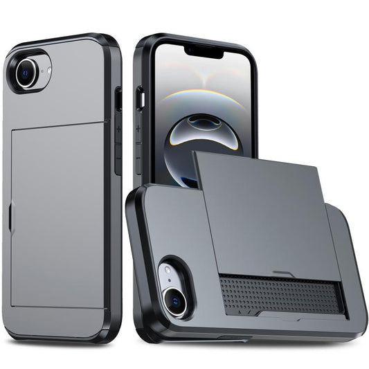 For iPhone 16e Shockproof Armor Phone Case with Card Slot(Grey) by buy2fix