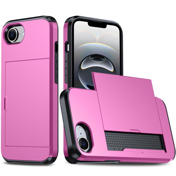 For iPhone 16e Shockproof Armor Phone Case with Card Slot(Rose Red) by buy2fix