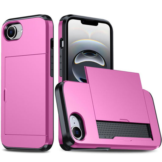 For iPhone 16e Shockproof Armor Phone Case with Card Slot(Rose Red) by buy2fix