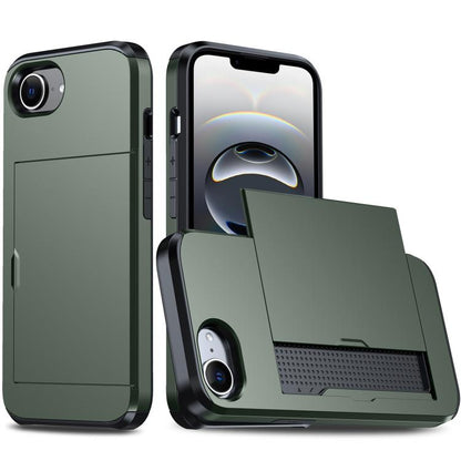 For iPhone 16e Shockproof Armor Phone Case with Card Slot(Dark Green) by buy2fix