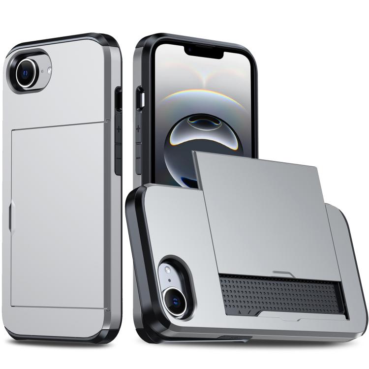 For iPhone 16e Shockproof Armor Phone Case with Card Slot(Silver) by buy2fix