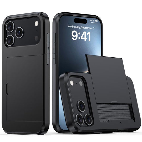 For iPhone 17 Pro Shockproof Armor Phone Case with Card Slot(Black)
