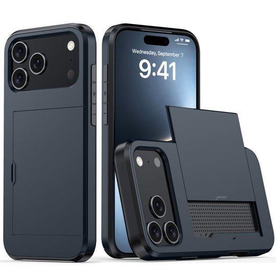 For iPhone 17 Pro Max Shockproof Armor Phone Case with Card Slot(Blue)