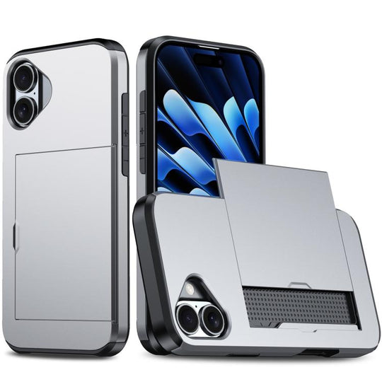 For iPhone 18 Shockproof Armor Phone Case with Card Slot(Grey)
