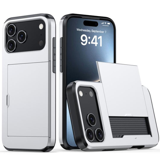 For iPhone 18 Pro Shockproof Armor Phone Case with Card Slot(Silver)