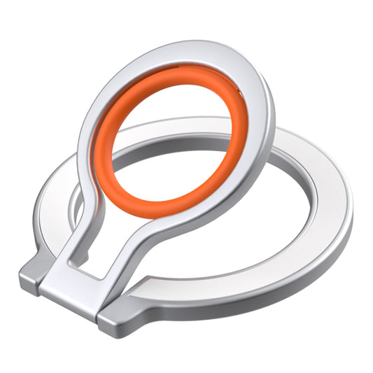 360 Rotations MagSafe Magnetic Finger Ring with Phone Holder(Silver + Orange) - Ring Holder by buy2fix | Online Shopping UK | buy2fix