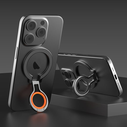 360 Rotations MagSafe Magnetic Finger Ring with Phone Holder(Black + Orange) by buy2fix