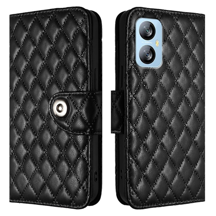 For Blackview A52 Rhombic Texture Flip Leather Phone Case with Lanyard(Black) - More Brand by buy2fix | Online Shopping UK | buy2fix