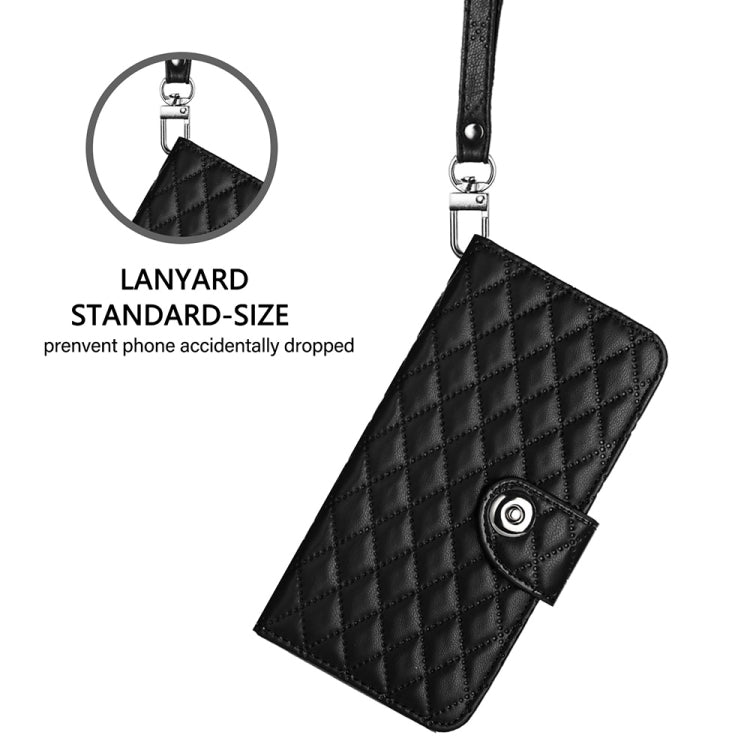 For Blackview A52 Rhombic Texture Flip Leather Phone Case with Lanyard(Black) - More Brand by buy2fix | Online Shopping UK | buy2fix