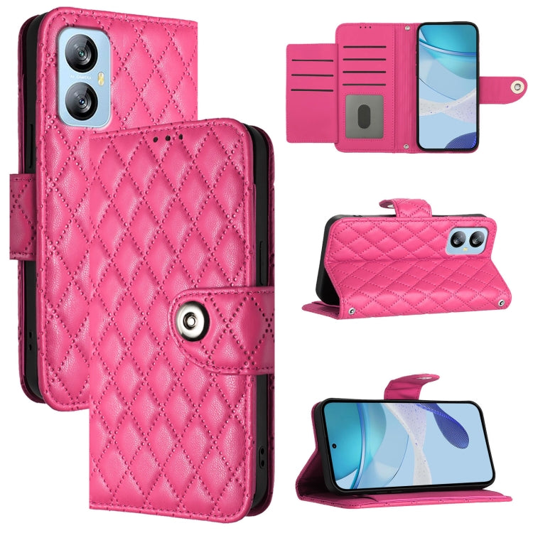 For Blackview A52 Rhombic Texture Flip Leather Phone Case with Lanyard(Rose Red) - More Brand by buy2fix | Online Shopping UK | buy2fix