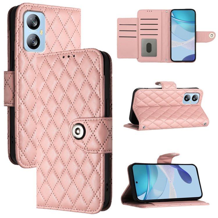 For Blackview A52 Rhombic Texture Flip Leather Phone Case with Lanyard(Coral Pink) - More Brand by buy2fix | Online Shopping UK | buy2fix