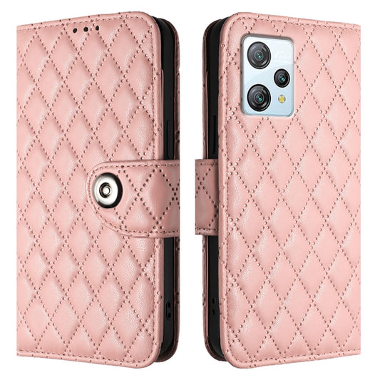 For Blackview A53 Rhombic Texture Flip Leather Phone Case with Lanyard(Coral Pink) by buy2fix