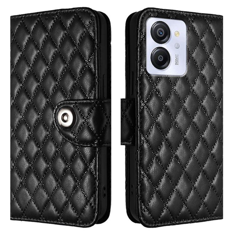 For Blackview Color 8 Rhombic Texture Flip Leather Phone Case with Lanyard(Black) - More Brand by buy2fix | Online Shopping UK | buy2fix