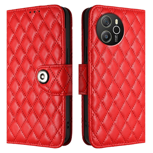 For Blackview Shark 8 Rhombic Texture Flip Leather Phone Case with Lanyard(Red) by buy2fix