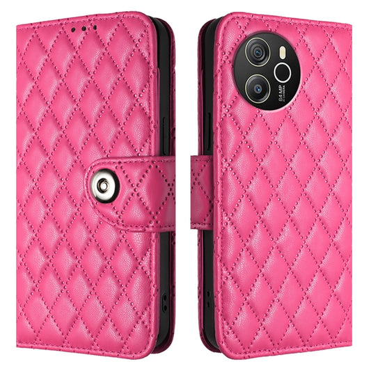 For Blackview Shark 8 Rhombic Texture Flip Leather Phone Case with Lanyard(Rose Red) by buy2fix