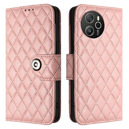 For Blackview Shark 8 Rhombic Texture Flip Leather Phone Case with Lanyard(Coral Pink) by buy2fix