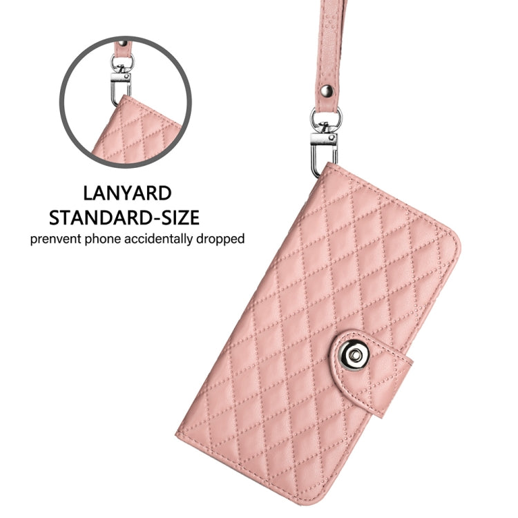 For Blackview Shark 8 Rhombic Texture Flip Leather Phone Case with Lanyard(Coral Pink) - More Brand by buy2fix | Online Shopping UK | buy2fix