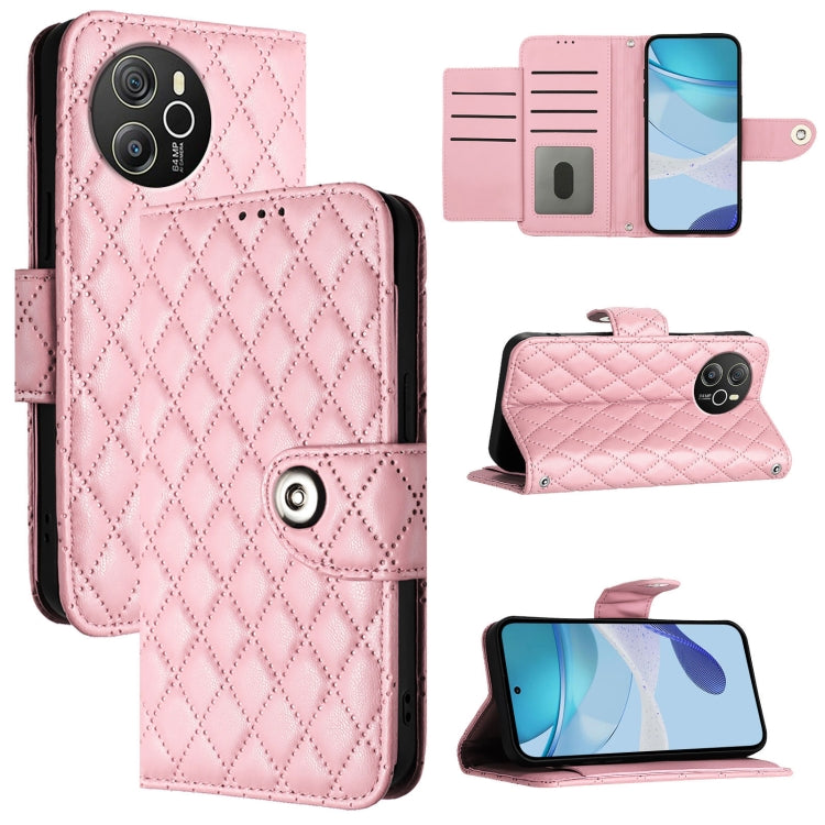 For Blackview Shark 8 Rhombic Texture Flip Leather Phone Case with Lanyard(Pink) - More Brand by buy2fix | Online Shopping UK | buy2fix