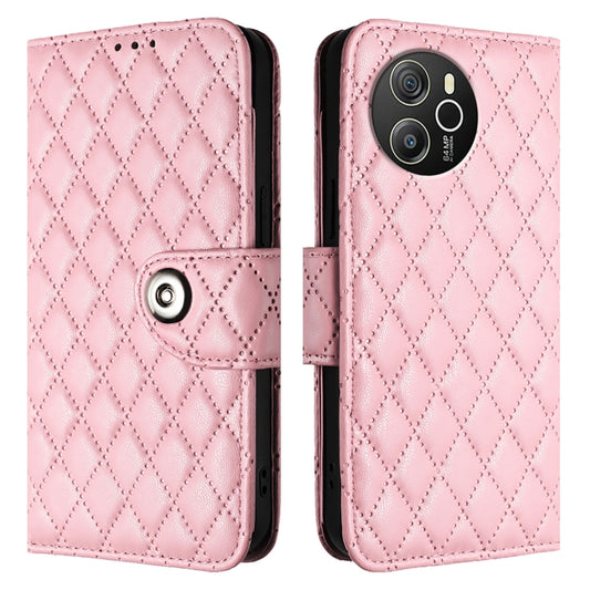 For Blackview Shark 8 Rhombic Texture Flip Leather Phone Case with Lanyard(Pink) by buy2fix