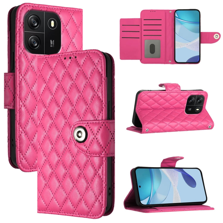 For Blackview Wave 6C Rhombic Texture Flip Leather Phone Case with Lanyard(Rose Red) - More Brand by buy2fix | Online Shopping UK | buy2fix