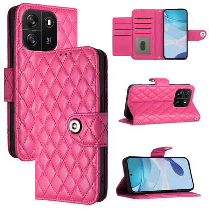 For Blackview Wave 6C Rhombic Texture Flip Leather Phone Case with Lanyard(Rose Red) - More Brand by buy2fix | Online Shopping UK | buy2fix