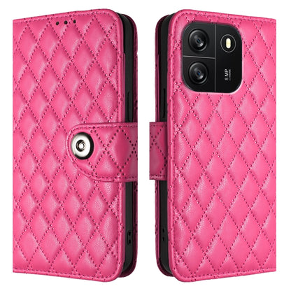 For Blackview Wave 6C Rhombic Texture Flip Leather Phone Case with Lanyard(Rose Red) - More Brand by buy2fix | Online Shopping UK | buy2fix