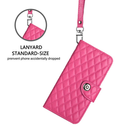 For Blackview Wave 6C Rhombic Texture Flip Leather Phone Case with Lanyard(Rose Red) - More Brand by buy2fix | Online Shopping UK | buy2fix