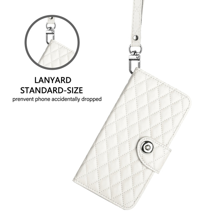 For Blackview Wave 6C Rhombic Texture Flip Leather Phone Case with Lanyard(White) - More Brand by buy2fix | Online Shopping UK | buy2fix