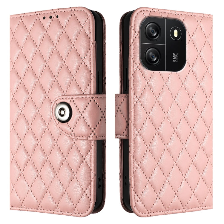 For Blackview Wave 6C Rhombic Texture Flip Leather Phone Case with Lanyard(Coral Pink) - More Brand by buy2fix | Online Shopping UK | buy2fix