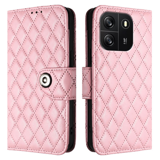 For Blackview Wave 6C Rhombic Texture Flip Leather Phone Case with Lanyard(Pink) by buy2fix