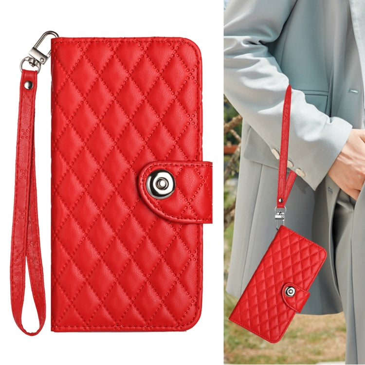 For Nothing CMF Phone 1 Rhombic Texture Flip Leather Phone Case with Lanyard(Red) - More Brand by buy2fix | Online Shopping UK | buy2fix