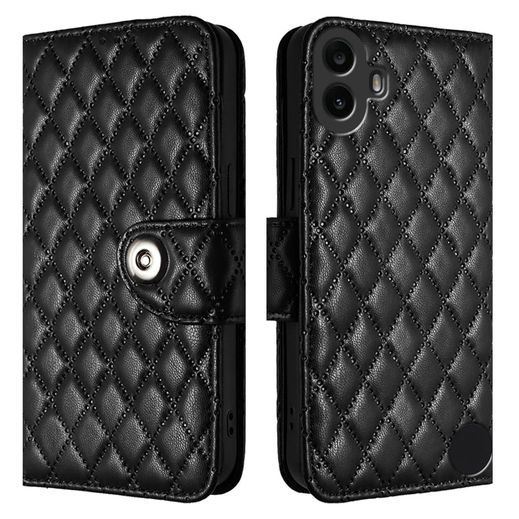 For Nothing CMF Phone 1 Rhombic Texture Flip Leather Phone Case with Lanyard(Black) - Nothing Cases by buy2fix | Online Shopping UK | buy2fix