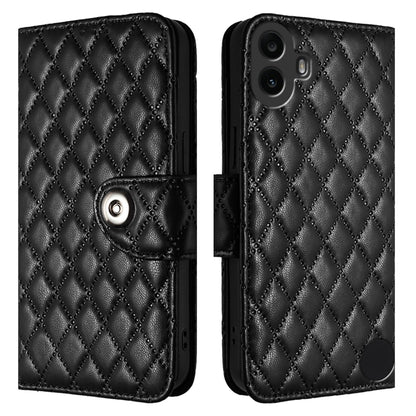 For Nothing CMF Phone 1 Rhombic Texture Flip Leather Phone Case with Lanyard(Black) - Nothing Cases by buy2fix | Online Shopping UK | buy2fix