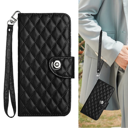 For Nothing CMF Phone 1 Rhombic Texture Flip Leather Phone Case with Lanyard(Black) - Nothing Cases by buy2fix | Online Shopping UK | buy2fix
