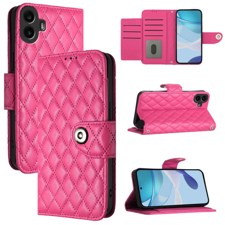 For Nothing CMF Phone 1 Rhombic Texture Flip Leather Phone Case with Lanyard(Rose Red) - Nothing Cases by buy2fix | Online Shopping UK | buy2fix