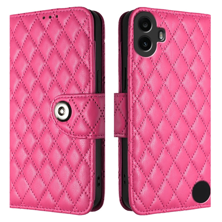 For Nothing CMF Phone 1 Rhombic Texture Flip Leather Phone Case with Lanyard(Rose Red) - Nothing Cases by buy2fix | Online Shopping UK | buy2fix