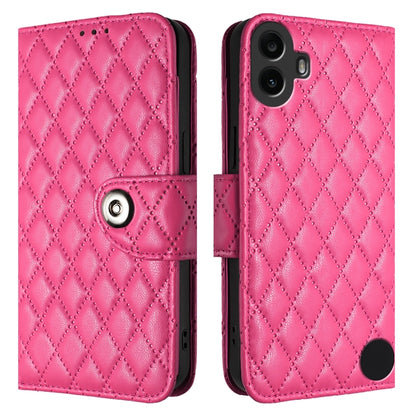 For Nothing CMF Phone 1 Rhombic Texture Flip Leather Phone Case with Lanyard(Rose Red) - Nothing Cases by buy2fix | Online Shopping UK | buy2fix