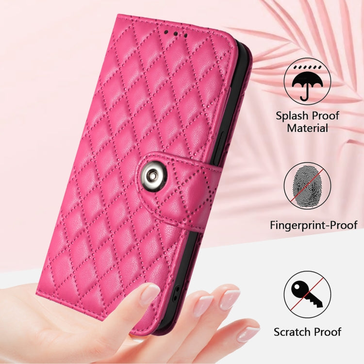 For Nothing CMF Phone 1 Rhombic Texture Flip Leather Phone Case with Lanyard(Rose Red) - Nothing Cases by buy2fix | Online Shopping UK | buy2fix