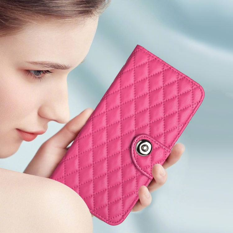 For Nothing CMF Phone 1 Rhombic Texture Flip Leather Phone Case with Lanyard(Rose Red) - Nothing Cases by buy2fix | Online Shopping UK | buy2fix