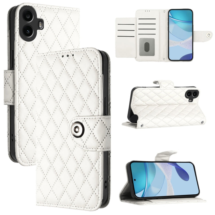 For Nothing CMF Phone 1 Rhombic Texture Flip Leather Phone Case with Lanyard(White) - Nothing Cases by buy2fix | Online Shopping UK | buy2fix