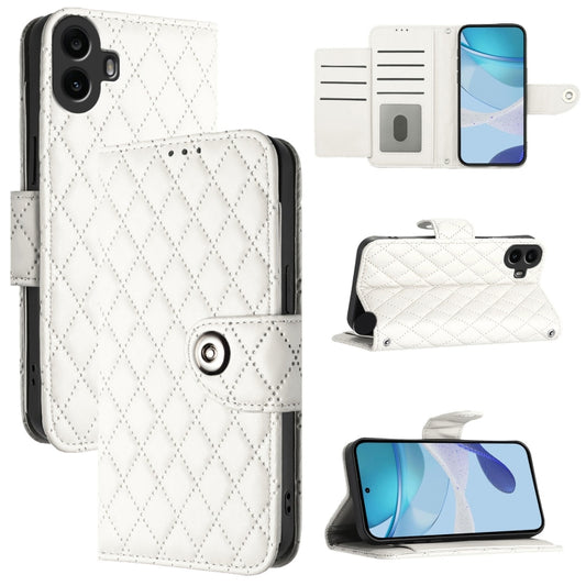 For Nothing CMF Phone 1 Rhombic Texture Flip Leather Phone Case with Lanyard(White) - Nothing Cases by buy2fix | Online Shopping UK | buy2fix