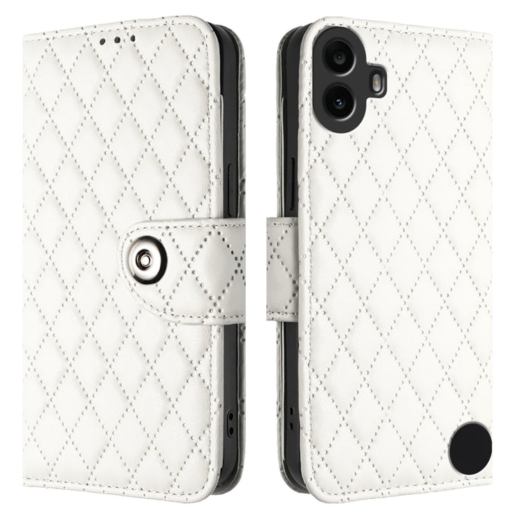 For Nothing CMF Phone 1 Rhombic Texture Flip Leather Phone Case with Lanyard(White) - Nothing Cases by buy2fix | Online Shopping UK | buy2fix