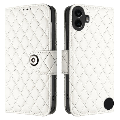 For Nothing CMF Phone 1 Rhombic Texture Flip Leather Phone Case with Lanyard(White) - Nothing Cases by buy2fix | Online Shopping UK | buy2fix