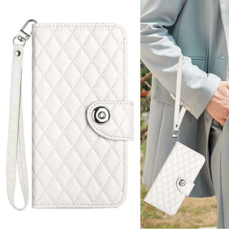 For Nothing CMF Phone 1 Rhombic Texture Flip Leather Phone Case with Lanyard(White) - Nothing Cases by buy2fix | Online Shopping UK | buy2fix