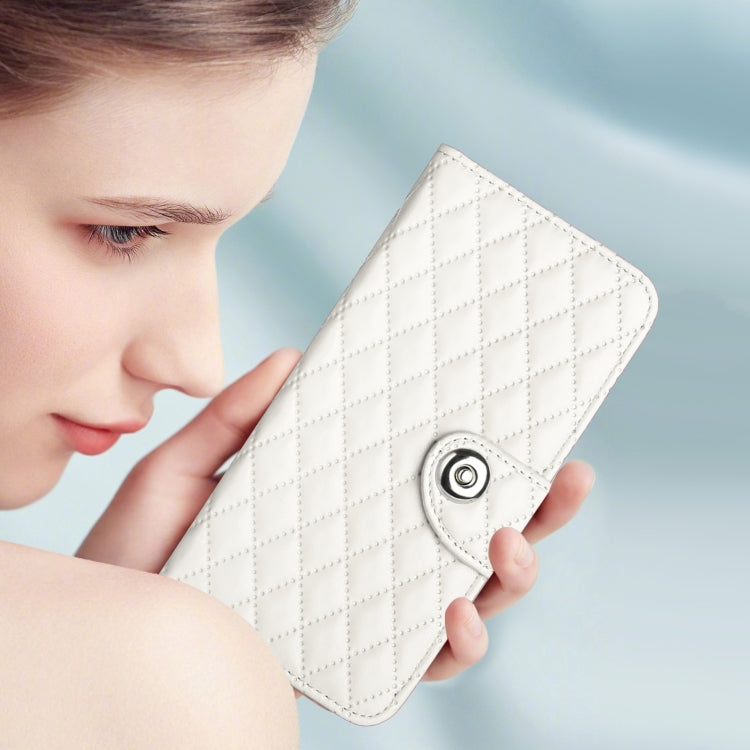 For Nothing CMF Phone 1 Rhombic Texture Flip Leather Phone Case with Lanyard(White) - Nothing Cases by buy2fix | Online Shopping UK | buy2fix